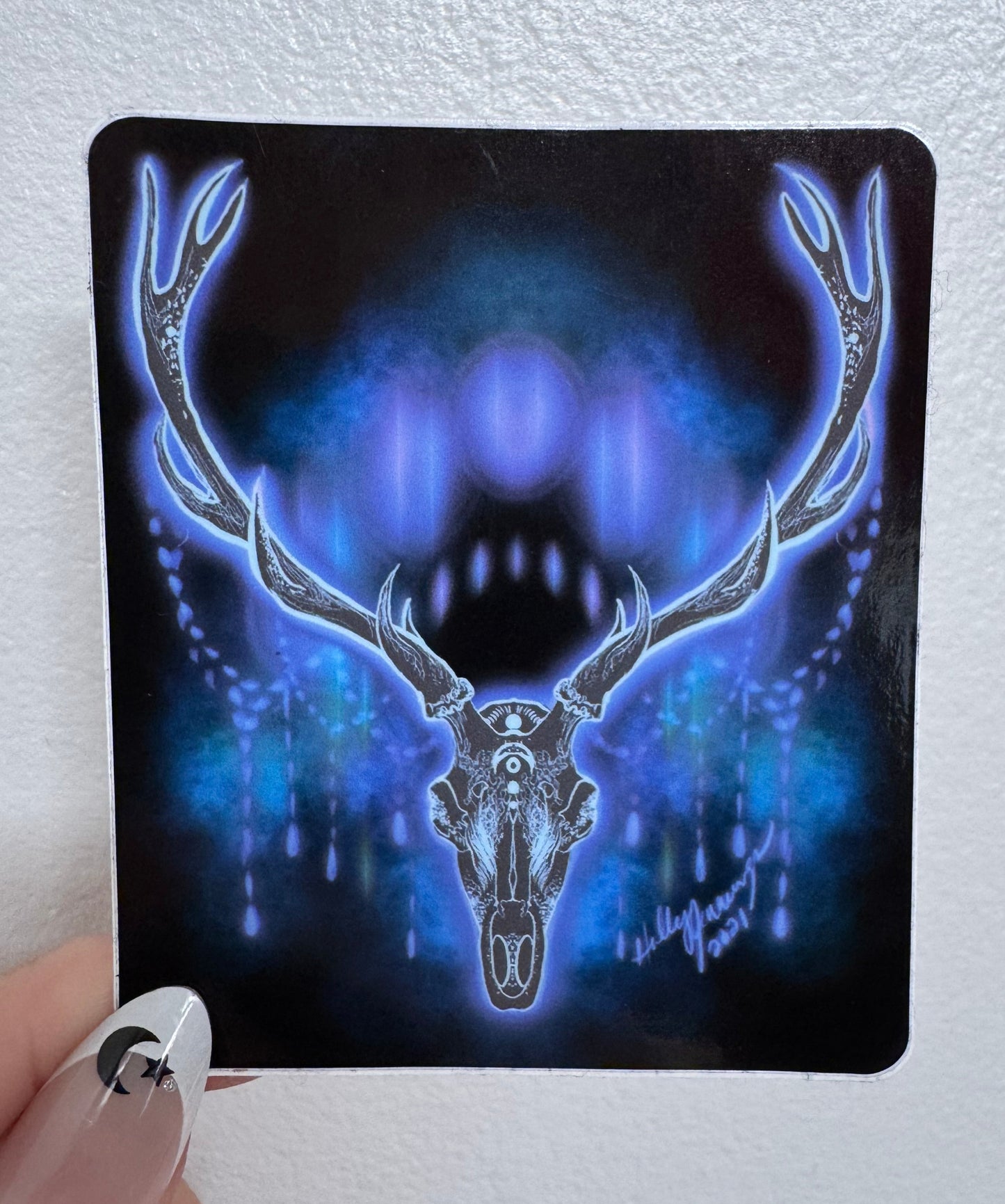 Neon Deer Cameo (blue) sticker by HellKittenRVA