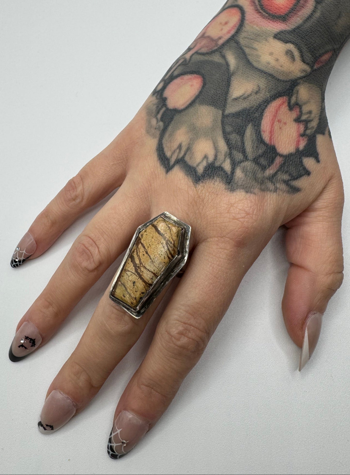 Sterling Silver Jasper Coffin Ring by Blind Bella