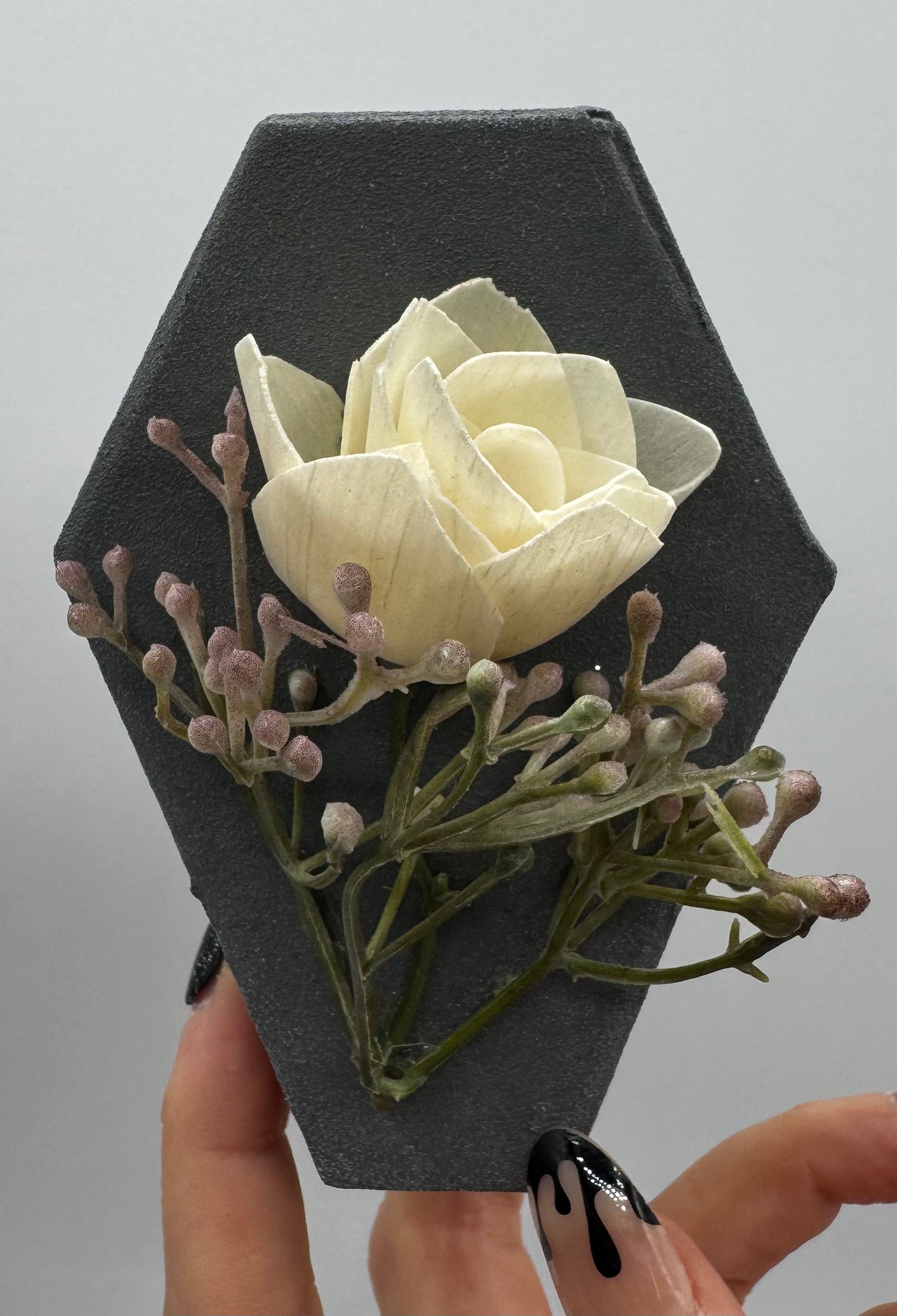 White Flower & Grey Mini Coffin Trinket Box by From Maggie, With Love