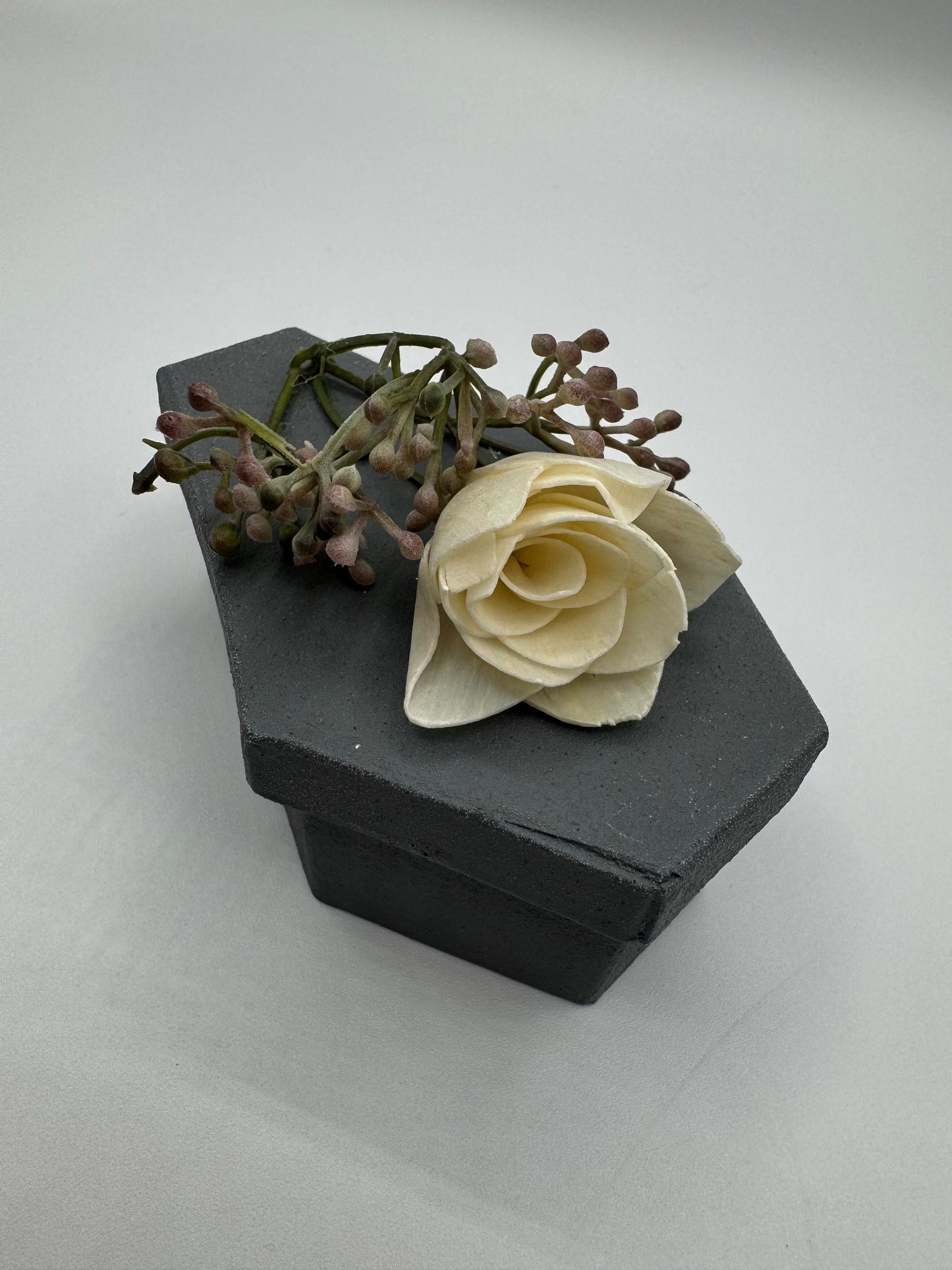 White Flower & Grey Mini Coffin Trinket Box by From Maggie, With Love