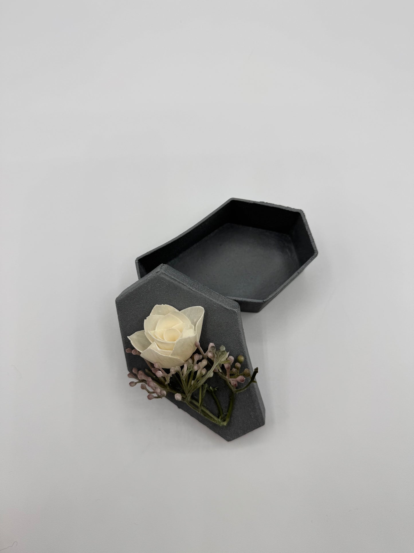 White Flower & Grey Mini Coffin Trinket Box by From Maggie, With Love