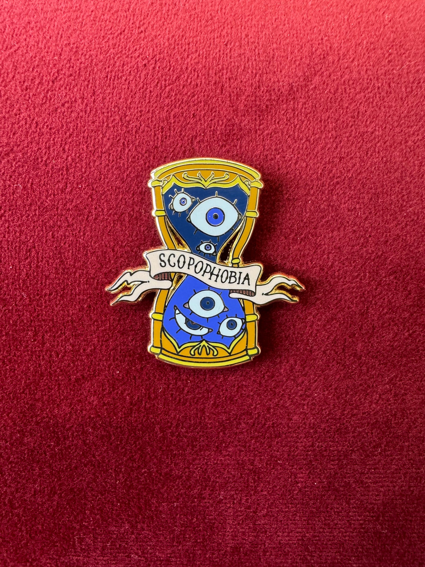 Scopophobia Hourglass Enamel Pin by Triclops Rabbit