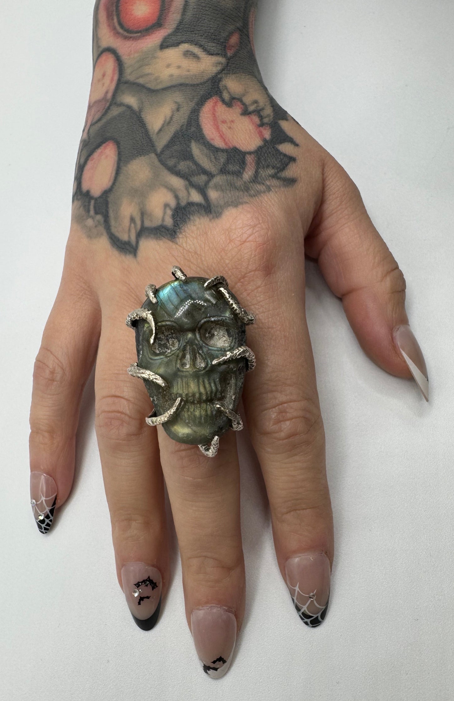 Labradorite Skull Ring by Blind Bella