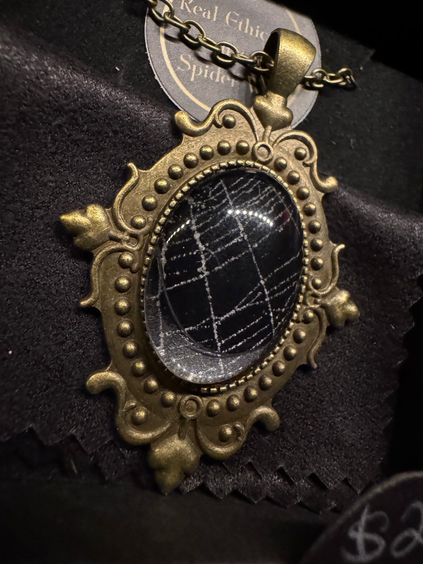 SpiderWeb: Small Antique Brass Filigree Cabochon (style 2) by HellKittenRVA
