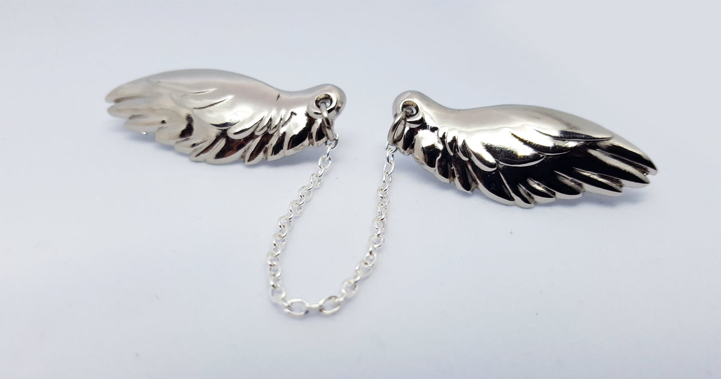 Angel Wing Chain Connected Pins (Silver) by Triclops Rabbit