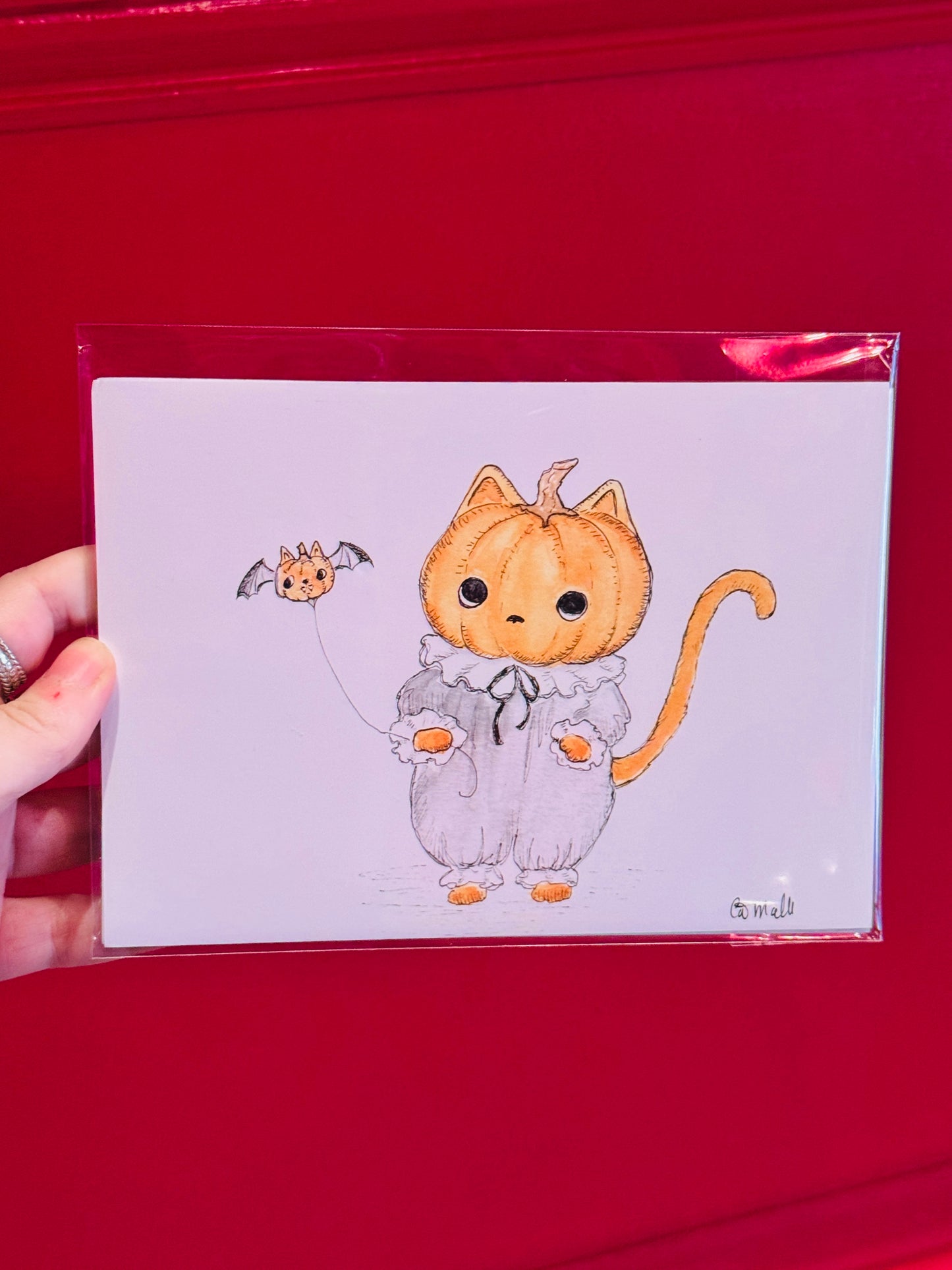 "Pumpkin Kitty" print by Cat Mallard Art