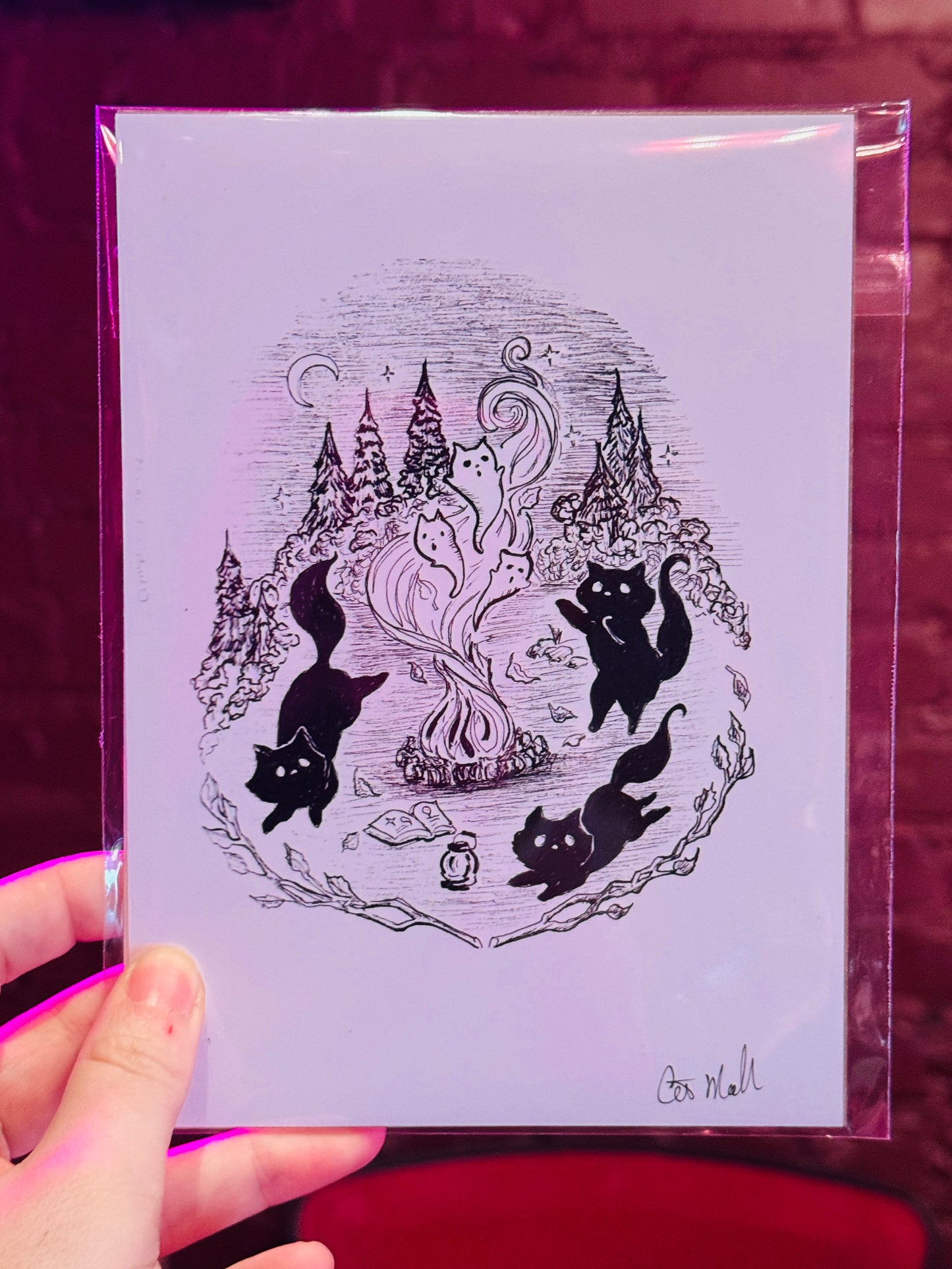 "Campfire Cats" print by Cat Mallard Art