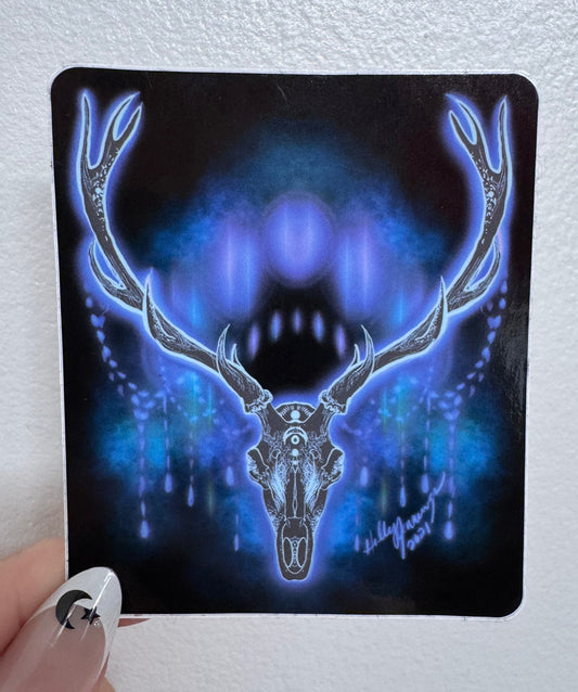 Neon Deer Cameo (blue) sticker by HellKittenRVA