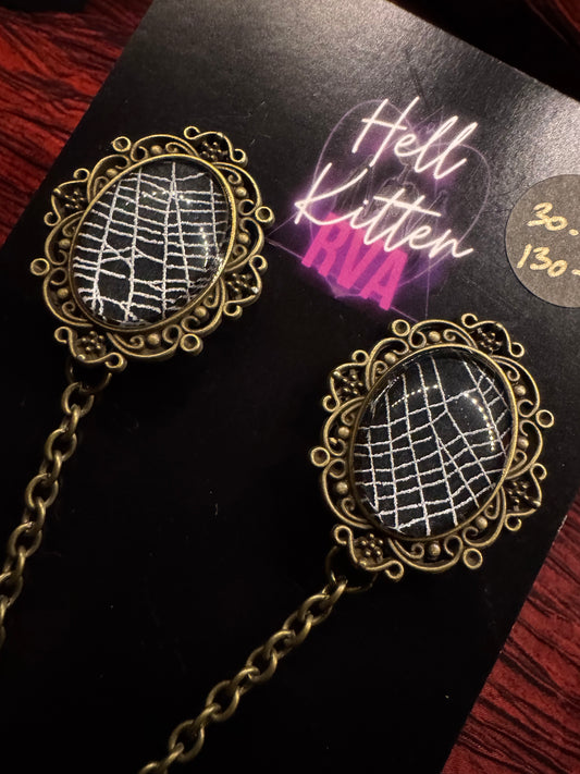SpiderWeb: Collar Pins: Antique Bronze by HellKittenRVA