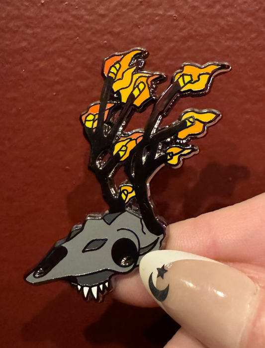 Burning Deer Enamel Pin by Triclops Rabbit