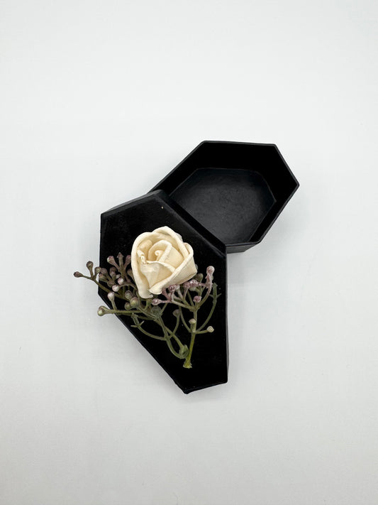 White Flower and Black Mini Coffin Trinket Box by From Maggie, With Love