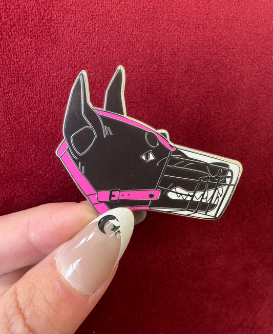 Muzzled Dog Enamel Pin by Triclops Rabbit