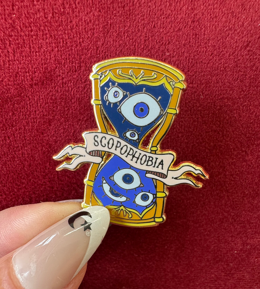 Scopophobia Hourglass Enamel Pin by Triclops Rabbit