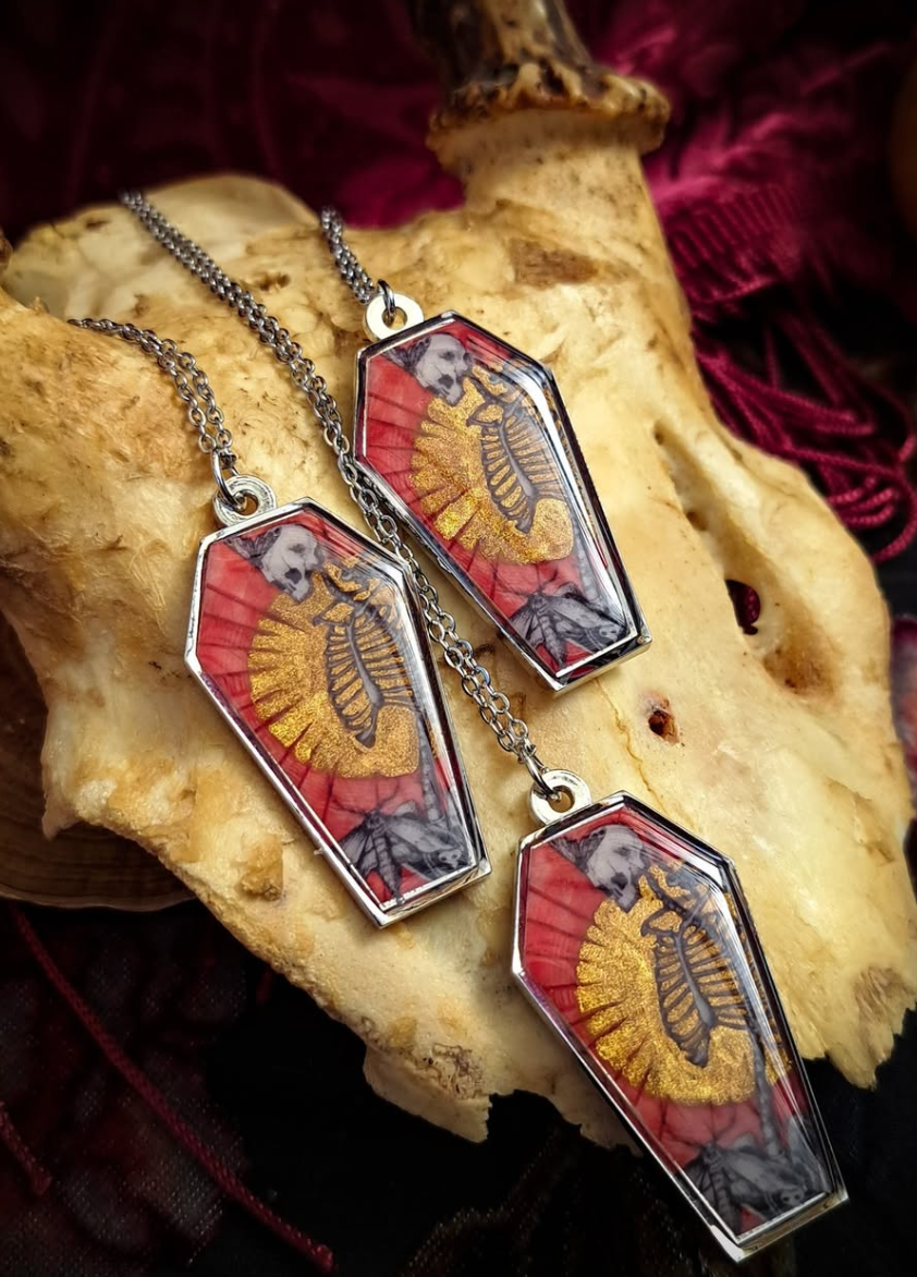 Skeleton Coffin necklace (Silver) by HellKittenRVA