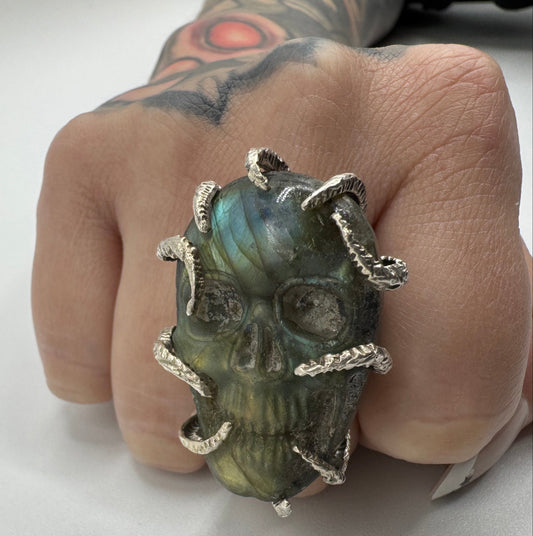 Labradorite Skull Ring by Blind Bella