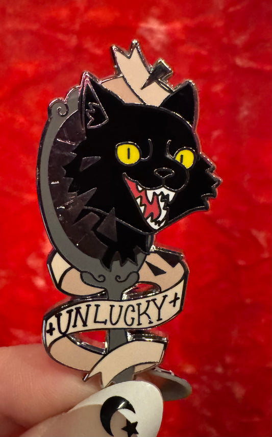 Unlucky Black Cat Mirror Enamel Pin by Triclops Rabbit